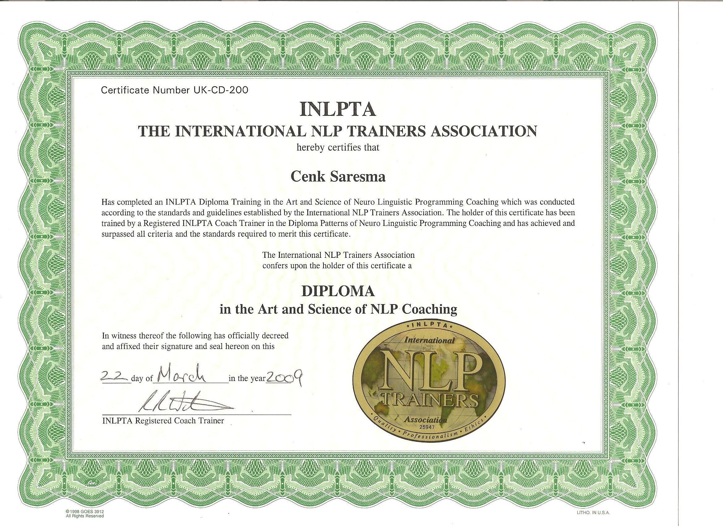 NLP COACH DIPLOMA INLPTA 2009 Trainer RALPH WATSON Cardiff
