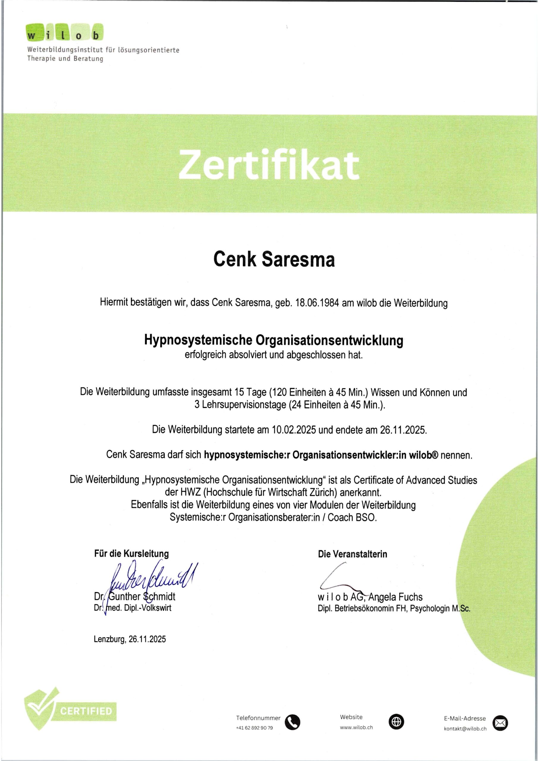 Zertifikat Wilob 1